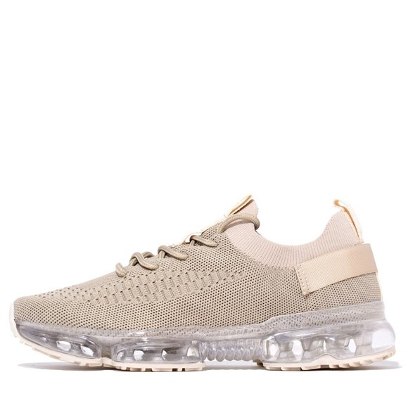 NEW🔥Dark Beige Stretch Knitted Transparent Cushion Air Bubble Sneakers Lace-Up - Picture 7 of 9